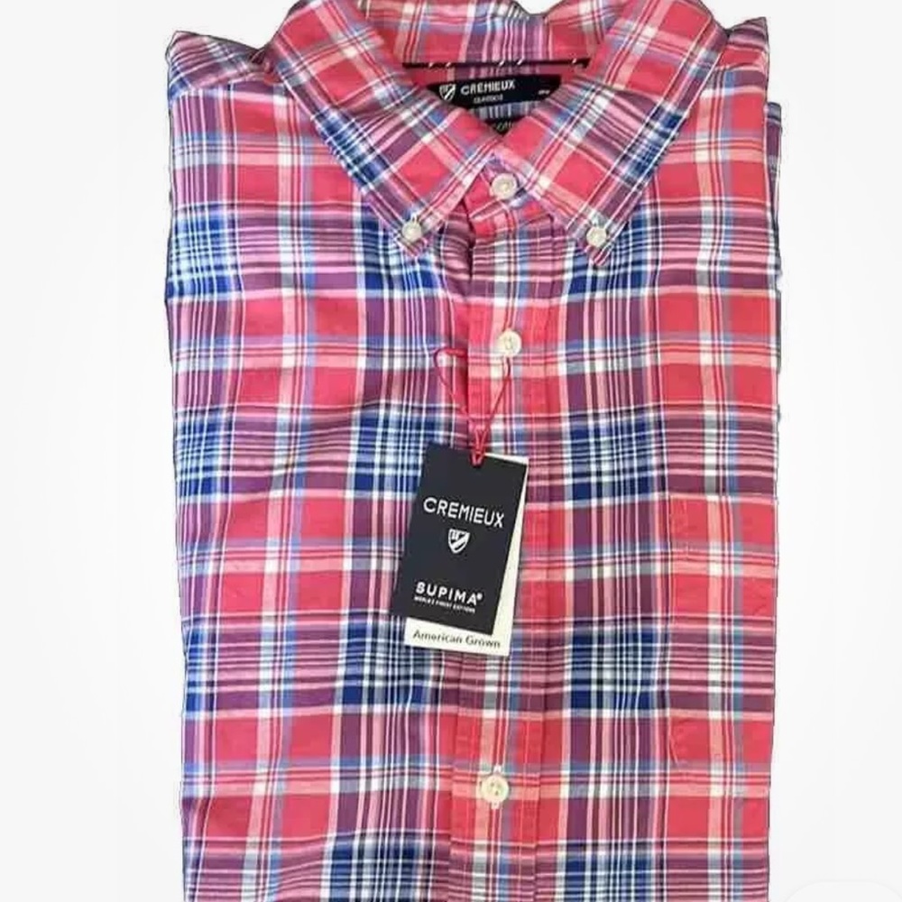 NWT Cremieux Men’s XL Red Blue Plaid Short Sleeve Button Down w/ Front Pocket